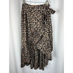 Mare Mare x Anthropologie Leopard Print Pleated Ruffle Wrap Midi Skirt Small